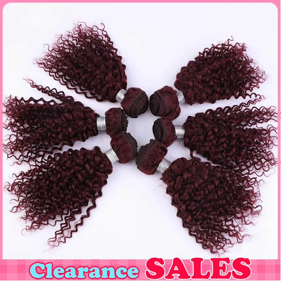 Peruvian Kinky Curly Human Hair Bundles 6Pcs  99J Jerry Curly Human Hair Extensions Topper Woman 100% Remy Human Hair Bundles