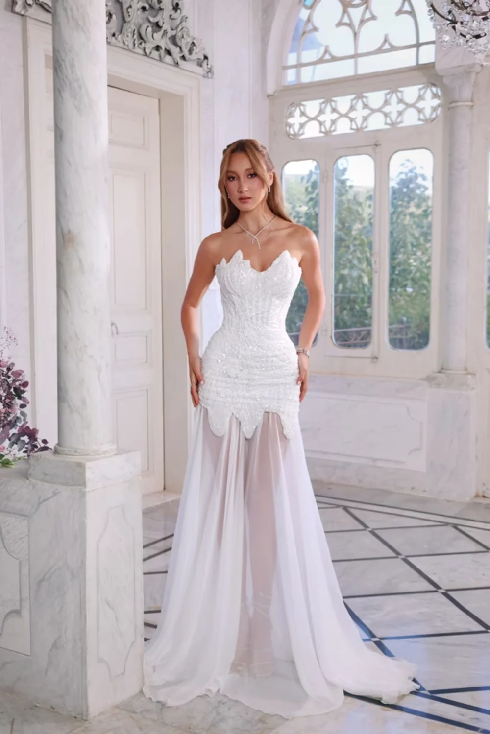 Arabia Mermaid White Evening Sweetheart Dresses Waist Corset Sheer with Chest Appliques Sequins Elegant Party Prom Dresses