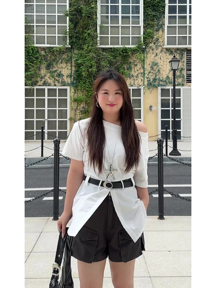 

Slimming Sensation oulder Bared Brief Design Women's T-irt Casual Comfortable Fit Korean Trend Loose pe ort Sve To...