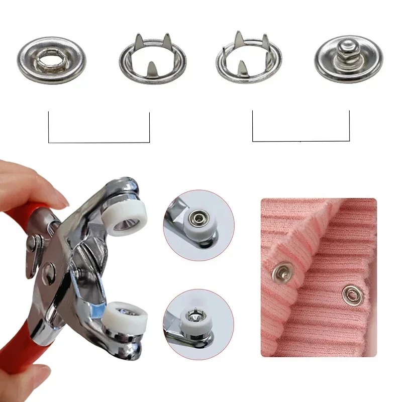 100/50Set 9.5mm Metal Prong Snap Button Prong Press Button Ring Studs Fasteners for DIY Clothes Bags Sewing Craft Accessories