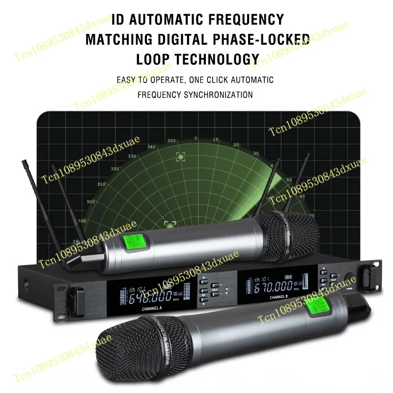 UHF Professional Wireless Microphone 2-channel Metal Handheld Karaoke Singing Stage Wedding Performance Conference Microphone