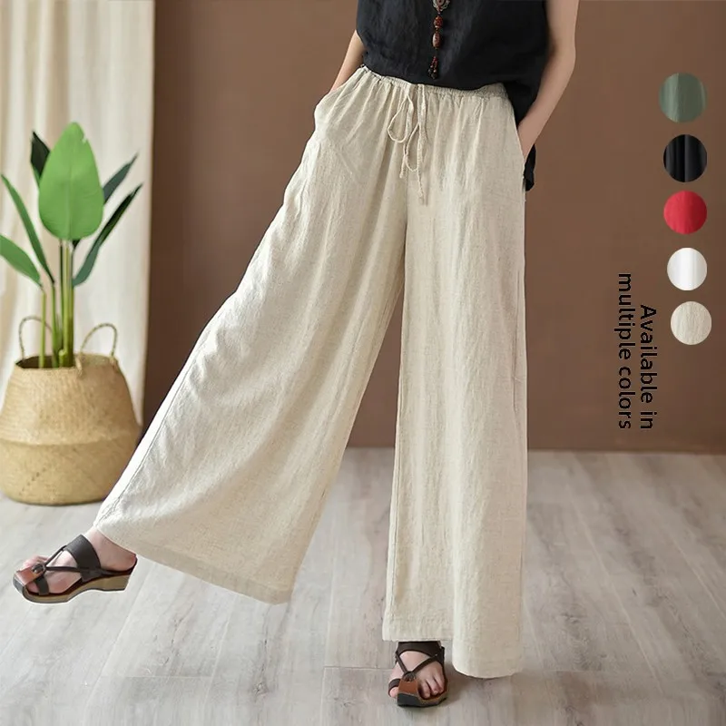 

Женские летние брюки для йоги из хлопка и льна, широкие повседневные брюки для медитации, модные брюки в стиле дзен