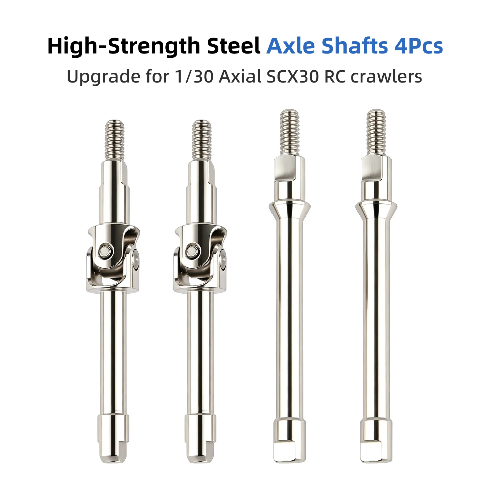 4Pcs CVD Axle Shafts for Axial SCX30 1/30 RC Crawler, Front & Rear Constant Velocity Set 34mm / 34.5mm, Black / Silver