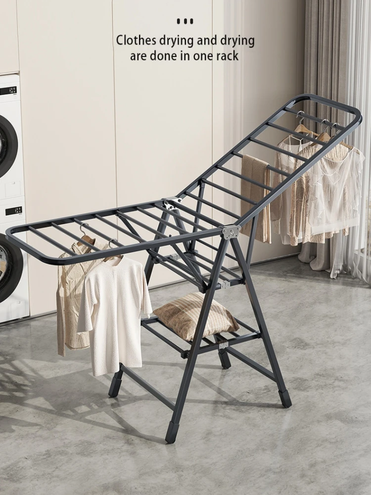 Folding Floor Drying Rack Clothes Drying Holder Floor-standing Foldable Laundry Stand Adjustable Wing-shaped Clothes Hanger Rack