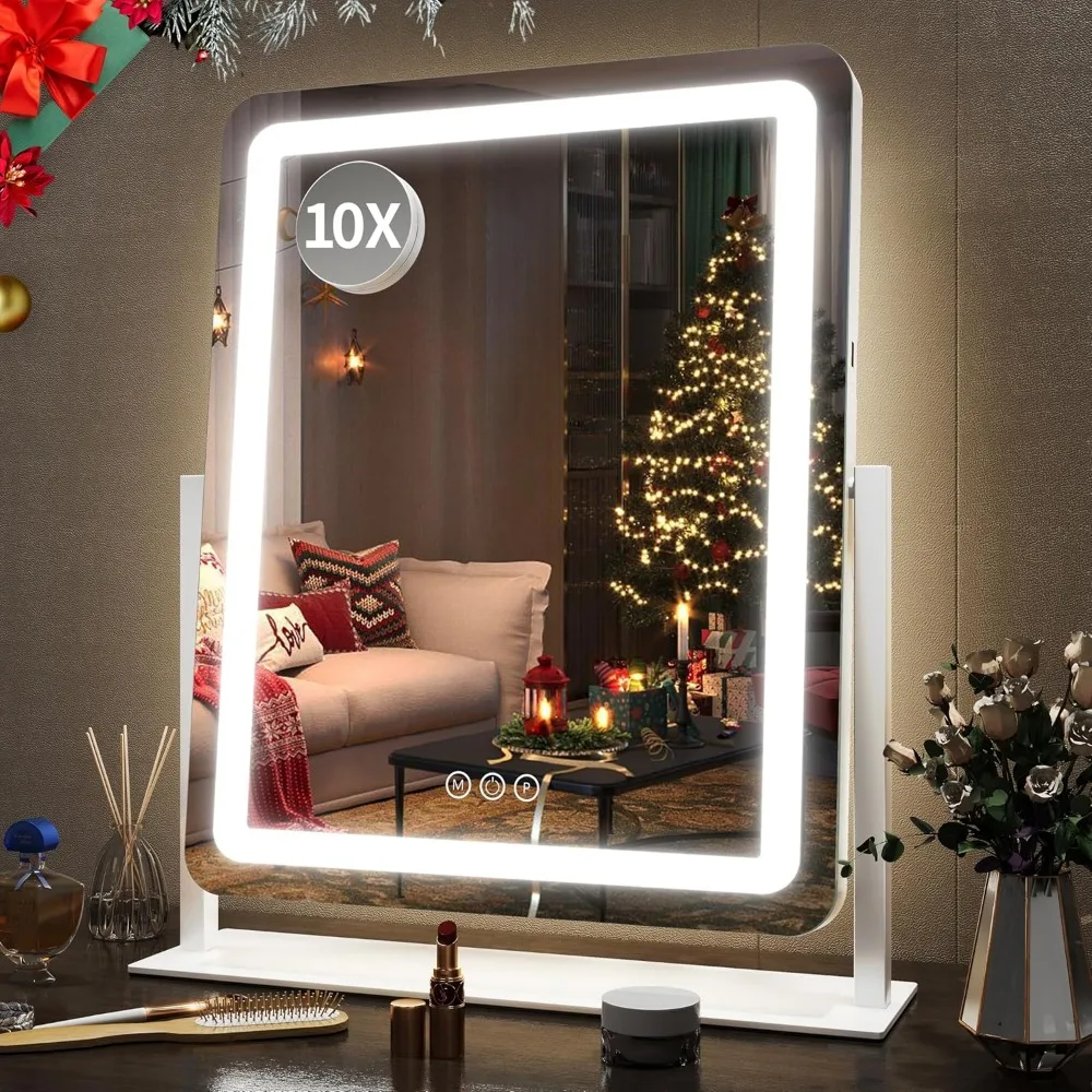 

22 Inch LED Lighted Makeup Mirror with Touch Screen, Dimmable 3-Color Lighting, Sturdy Aluminum Frame