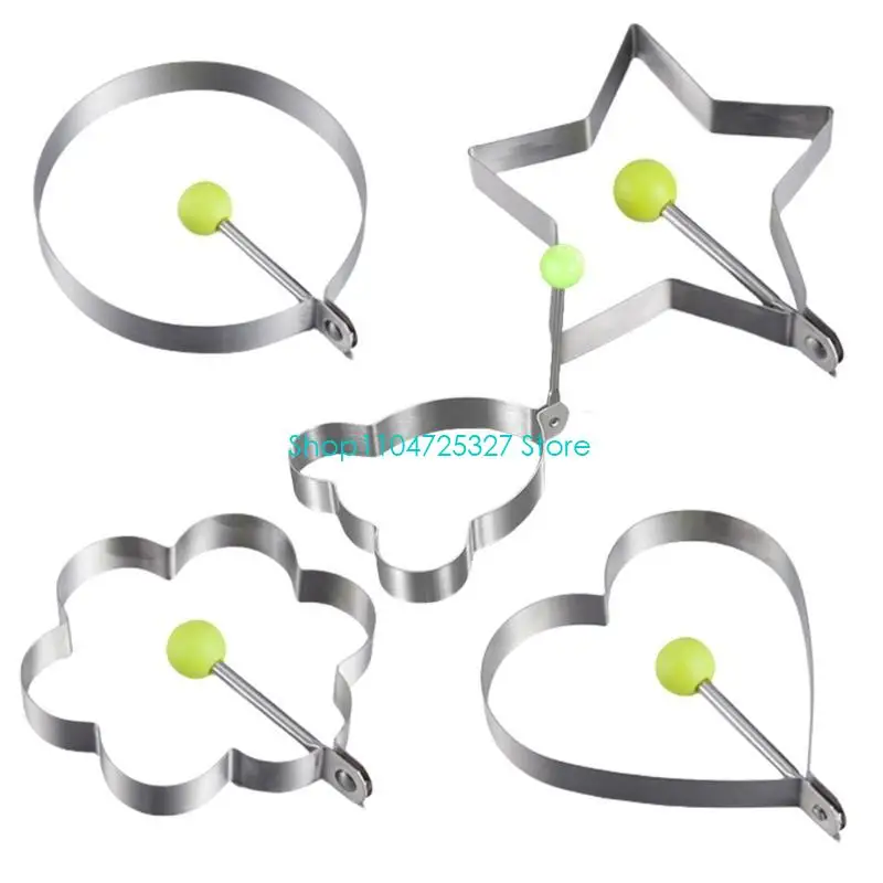 D8KF Set Of 5 Stable Stainless Steel Eggs And Pancakes Molds With Unique Nonstick Eggs Rings For Breakfast Creativity