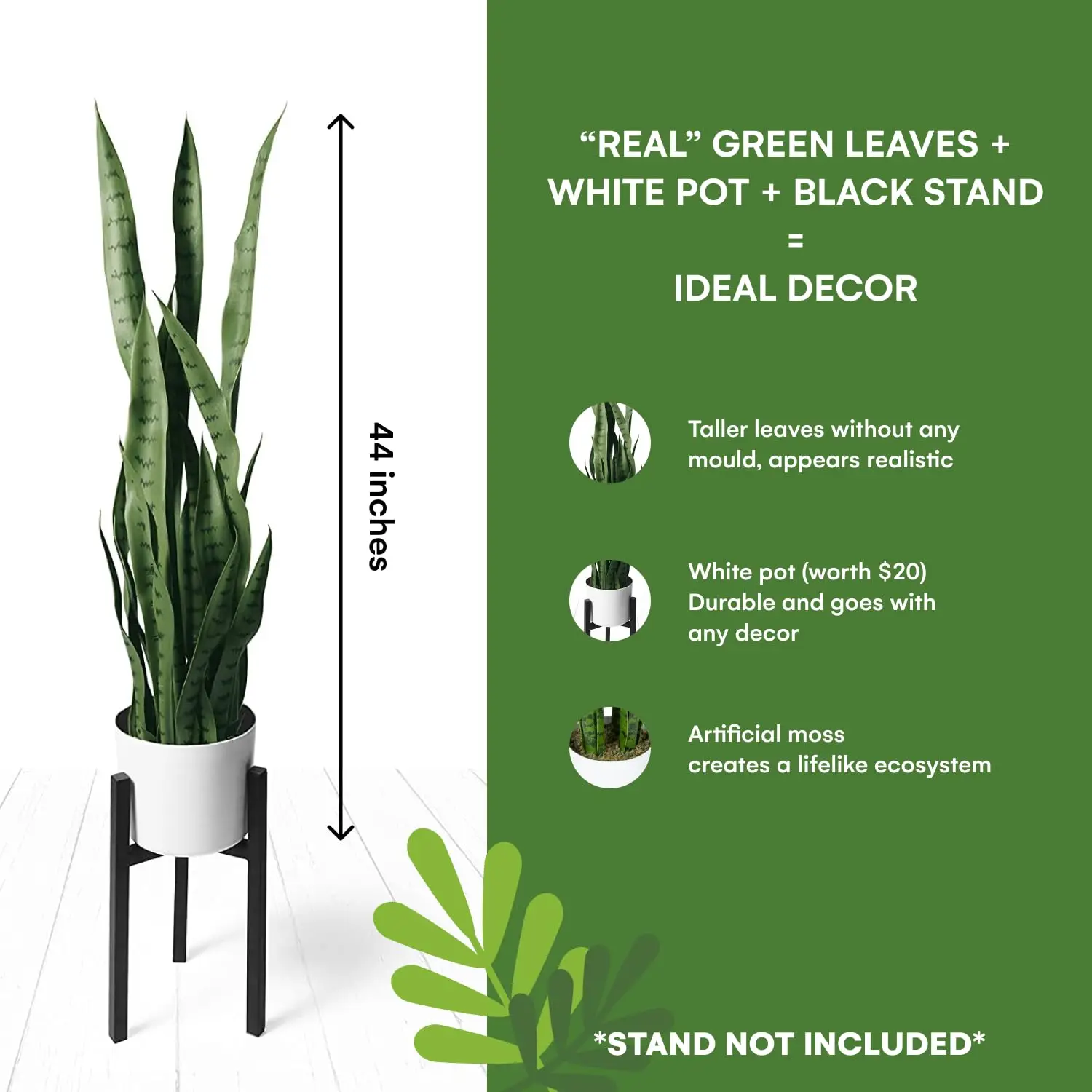 Flybold Artificial Fake Snake Plants - Faux Indoor Plant - Modern Decor Artificial House Plant - Large Faux Sansevieria Plant