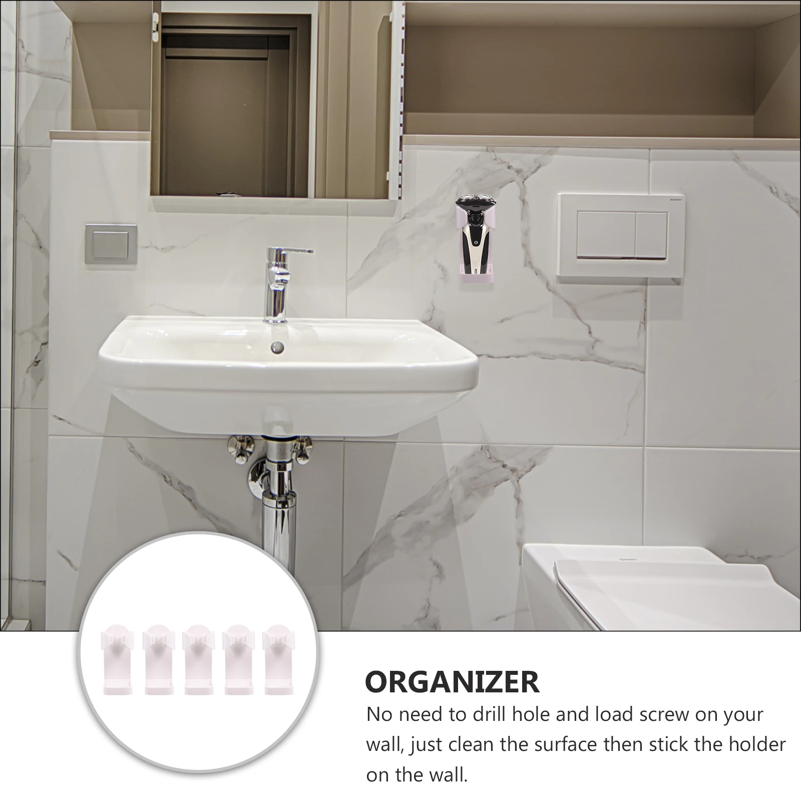 5pcs Razor Holder Shaver Rack Electric ganizer White Bathroom Hanger Hook for Men Storage No Drill Save Space Toothbrush