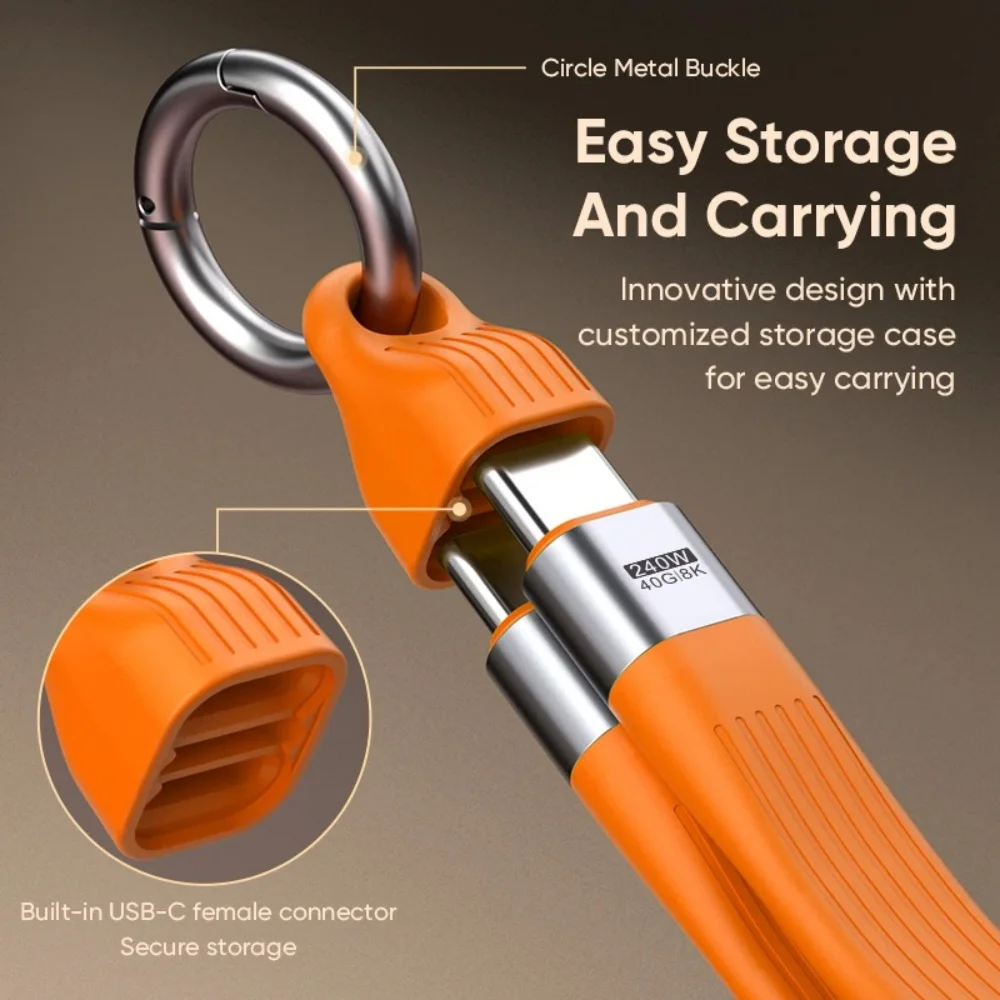 240W PD3.1 5A Fast Charge 40Gbps Data Sync 8K@60Hz Video Cord Portable Keychain USB4.0 Type C to C Cable for MacBook Laptop TV