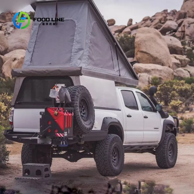 Customized fiberglass aluminum slide‑on camper pod popup design for pickup overland self‑drive caravan camping setup