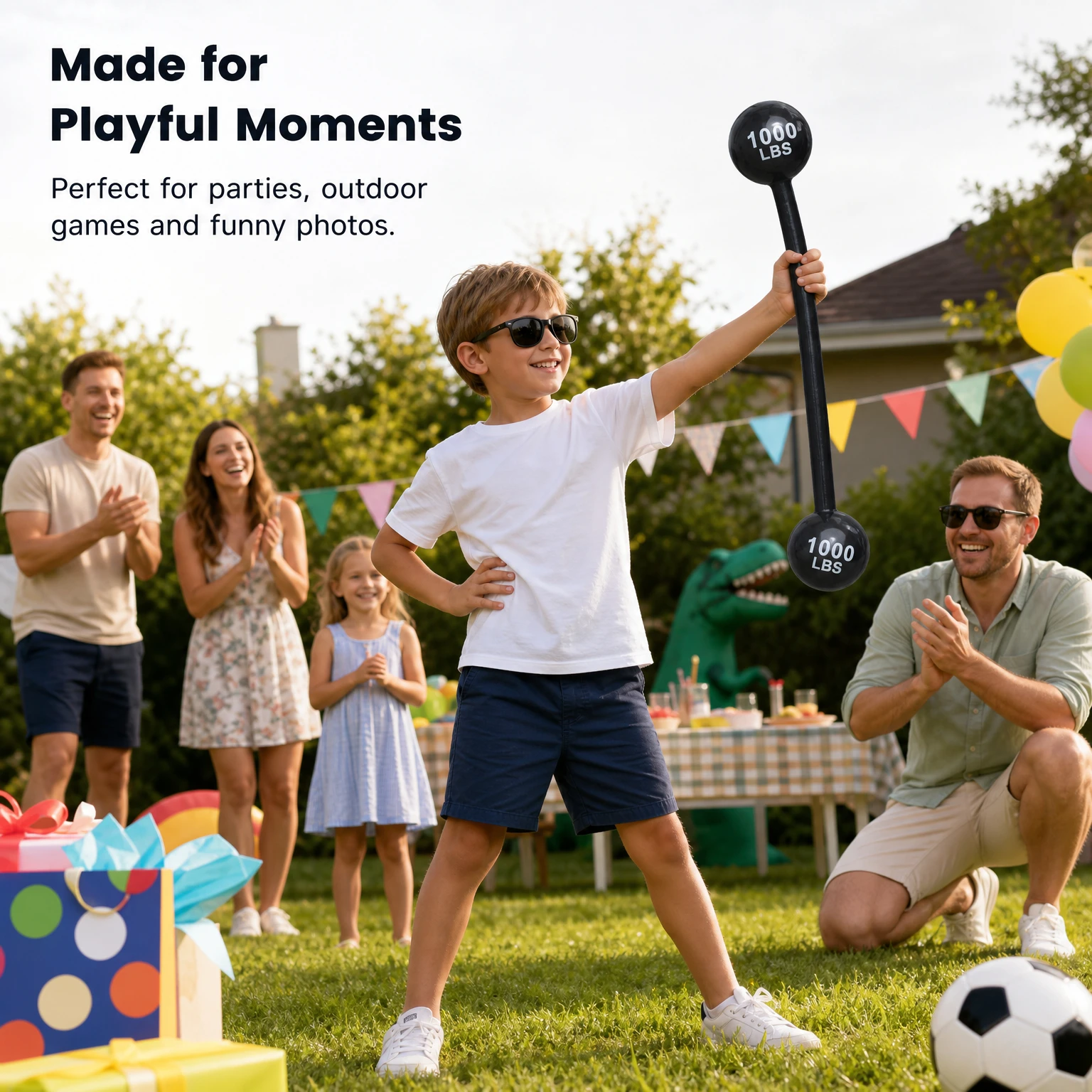 Wonflex Black Inflatable 1000 Lbs Dumbbell Toy Lightweight PVC Photo Booth Decorative Props for Sport Theme Parties Cosplay Game