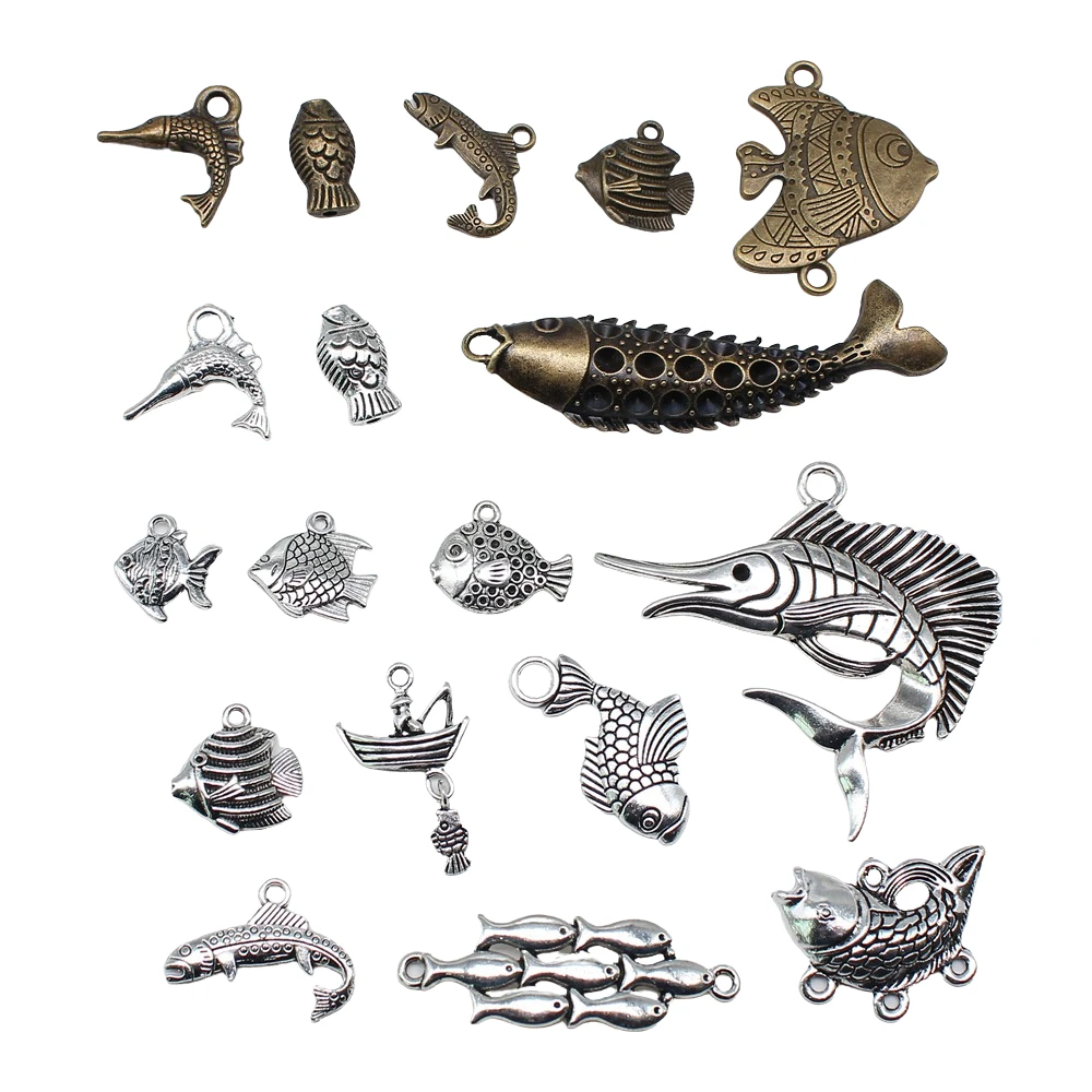 10pcs Fish Pendant Charms For Jewelry Making Antique Bronze Silver Color Pendants DIY Crafts Making Findings Handmade Jewelry