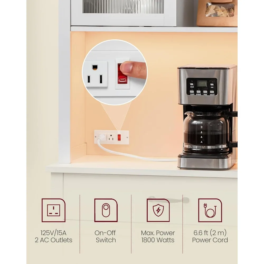 Vasagle 71 "Pantry Schrank mit Lichtern und Ladestation, Küchen schrank mit Türen und Schublade, Bauernhaus Lagerung