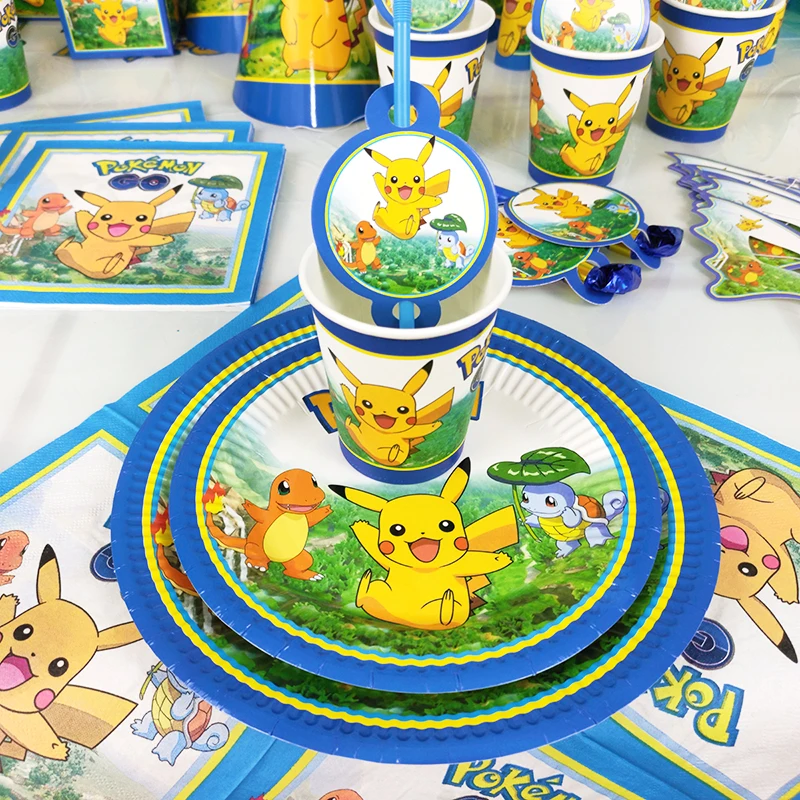 Pokemon Theme Kids Birthday Party Decorations Disposable Tableware Set Balloons Backdrops Baby Shower Pikachu Party Supplies