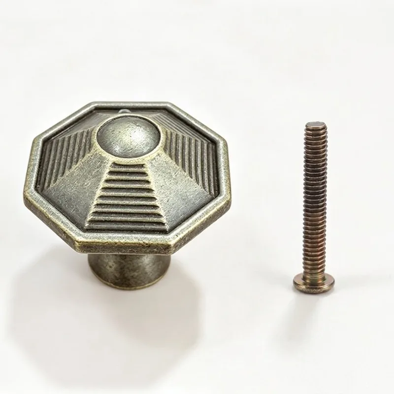 4Pcs Antique Bronze Octagonal Knobs,Vintage Zinc Alloy Single Hole Drawer Dresser Cabinet Pull With Screws