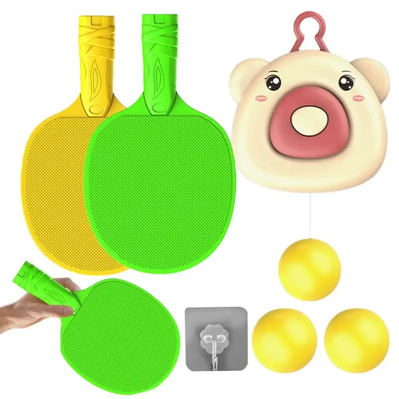 Table Tennis Trainer Set Bear Shaped Pingpong Trainer Portable Training Device Table Tennis Parent Child Interaction Game Toy