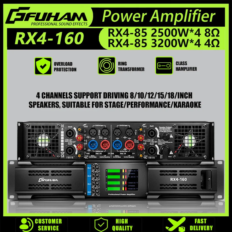 

Усилитель мощности FUHAM RX4-160, 2500 Вт, 8 Ом, 4-канальный, подходит для сценических выступлений, усилитель для линейных массивов акустических систем