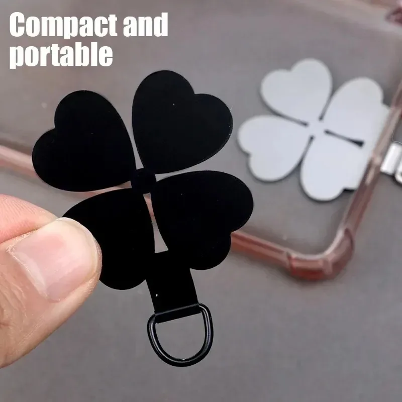 Metal Mobile Phone Lanyard Patches Pad Stainless Steel Cell Phone Ultra-thin Tether Tab Multifunctional Four Leaf Clover Cards