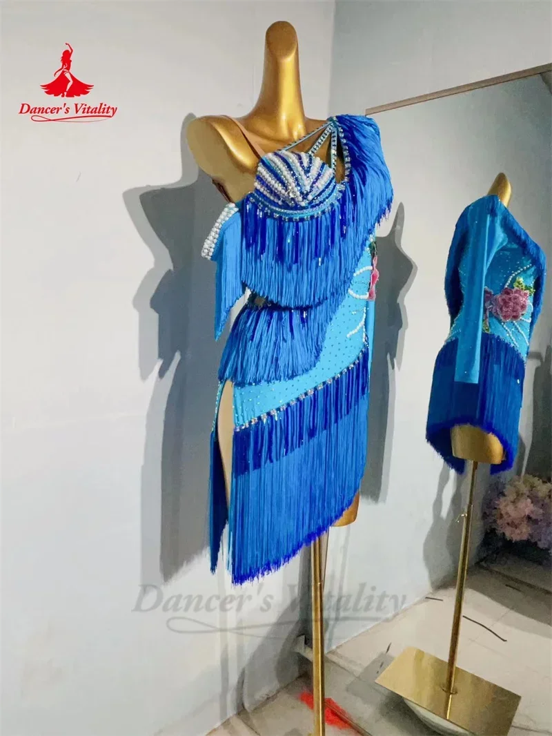 Vestido personalizado de dança latina para mulheres, Rumba Cha Cha Cha Tango Competição Vestuário, Vestidos De Borla De Dança Latina