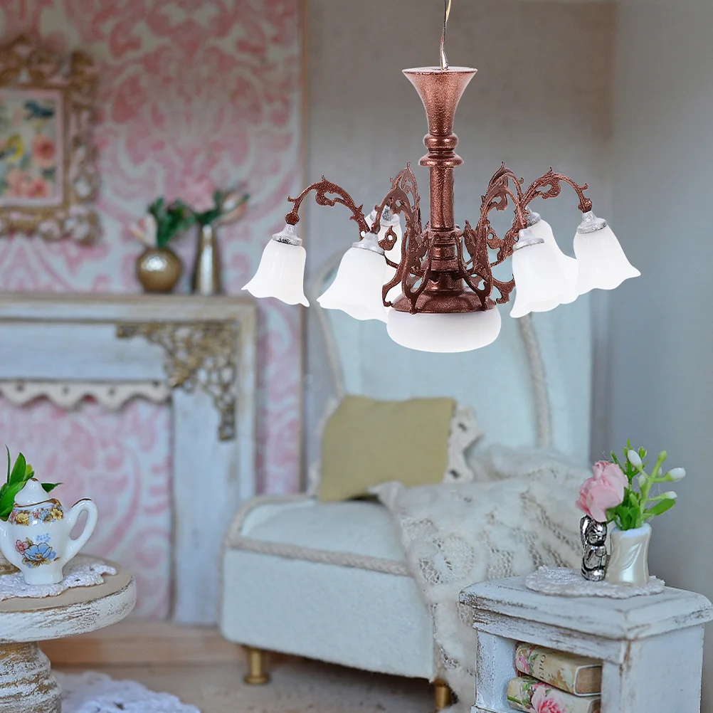 Model Chandelier Mini Ceiling Lamp Craft Light Adornment Toy Room Abs Miniature House Pendant