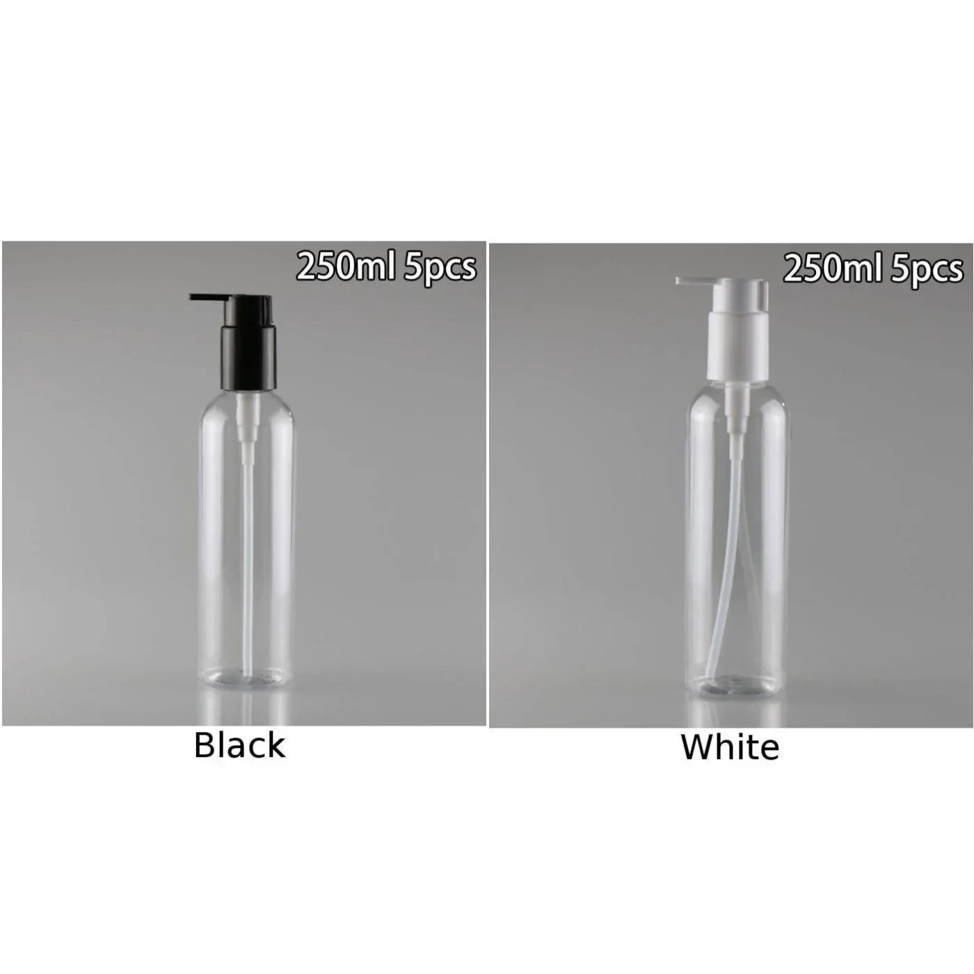 투명 플라스틱 빈 플라스틱 병, 블랙 로션 펌프 디펜서, 샴푸 보관용, 250ml, 5 개