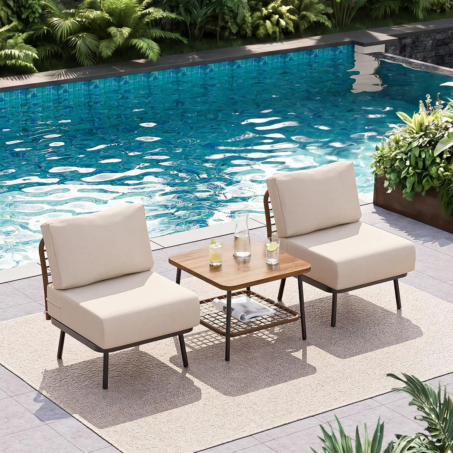 3-Piece Patio Sectional Sofa Set With Coffee Table, Outdoor Garden Furniture, Customized