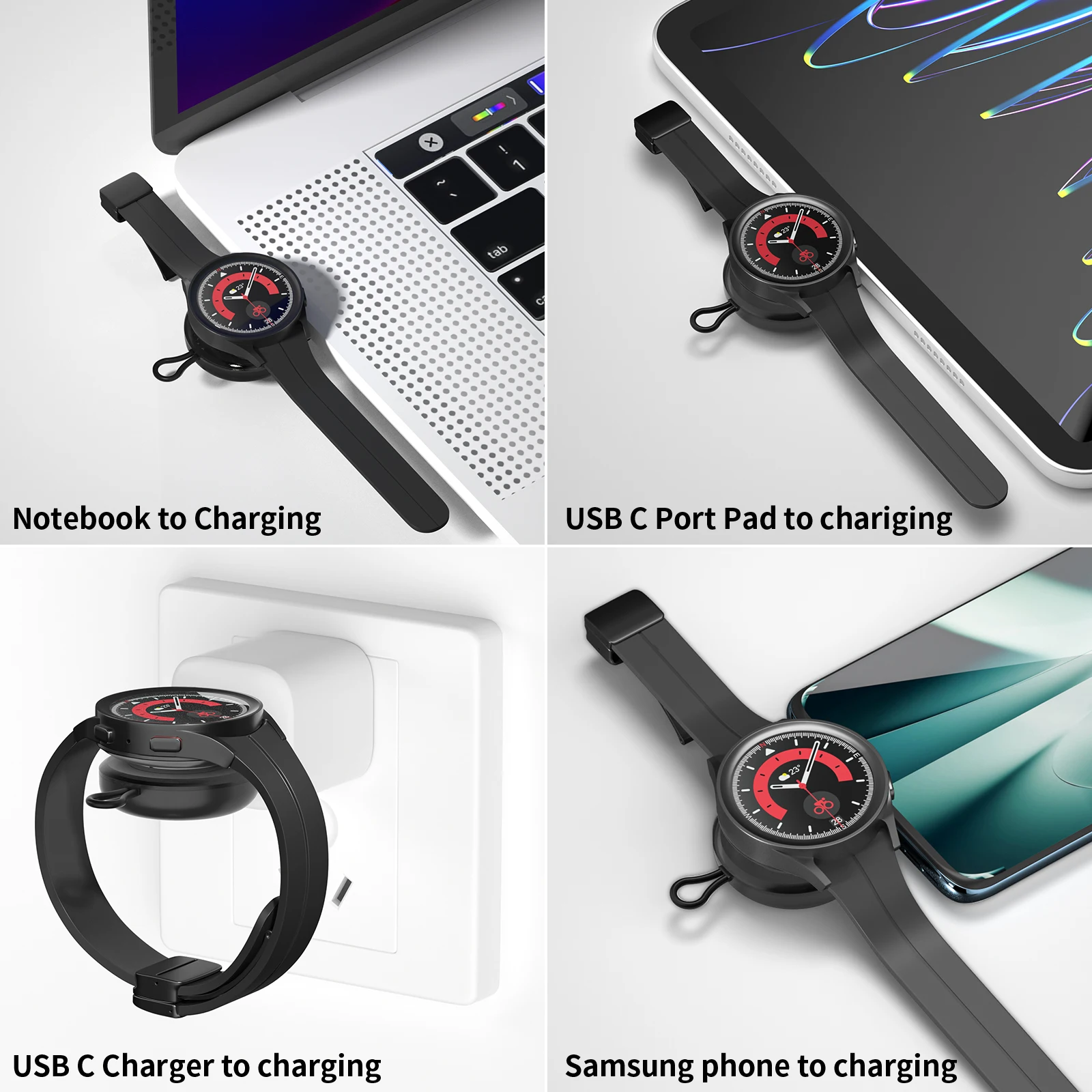 USB C Portable Charger for Samsung Watch 6 5 Pro 3 4 Classic, Wireless Magnetic Fast Charging Station Compatible Galaxy Watch