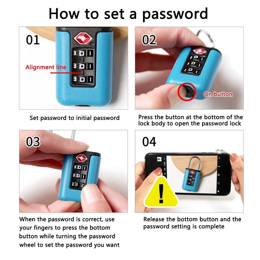 Portable Travel Cabinet Locker 3 Digit Combination Lock Luggage Password Lock Contrast Color Padlock TSA Customs Code Lock