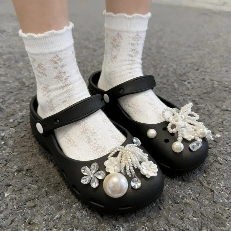 Luxury Pearl Chain Flower Ballet Clogs Accessories Summer 2026 Elegant Rhinestore DIY Shoes Charms Set Women Shoes Decorations