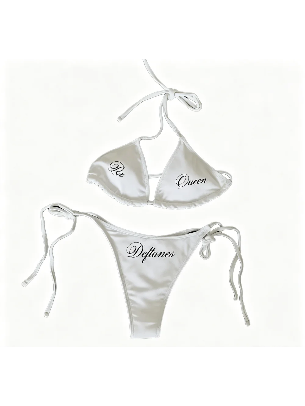 2026 New Summer Y2K Gothic Letter Printed Bikini White Neck Strap Split Swimsuit Leisure Seaside Vacation Niche ins Subculture