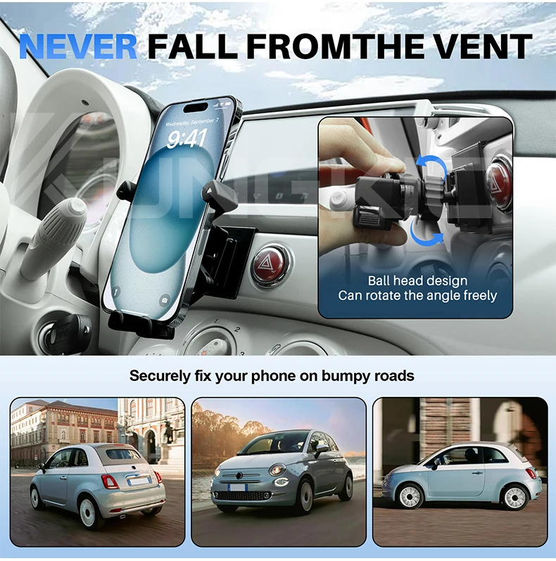 Auto-Handyhalterung mit Schwerkraftmechanismus für Fiat 500 (2008–2024), Abarth 595 (2012 2013 2014 2015 2016 2017 2018 2019 2020 2021 2022 2023 2024) – Detail 4