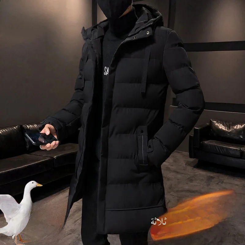 

Men's Mid-Length Over-Knee down Jaet Thi Warm Cotton Coat Winter 2025 New Sle Youth Faion Pure Color Slim Fit