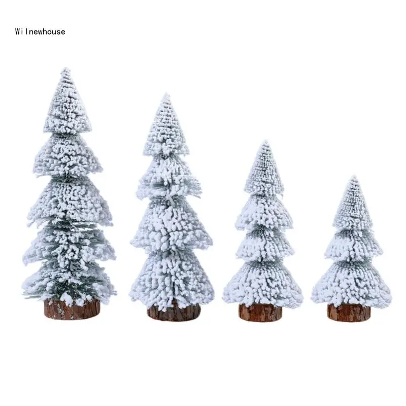 

4Pcs Miniature Flocking Pine Tree for Seasonal Table Centerpieces Artificial Christmas Tree Ornament Home Decoration Dropship