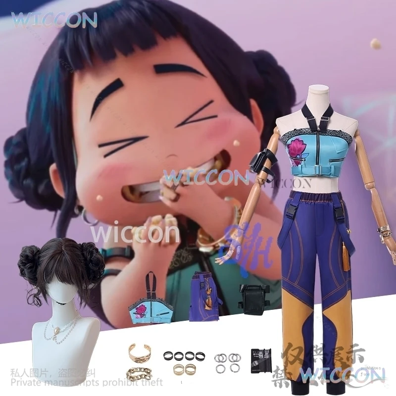 

Аниме Demon Huntrix Косплей Zoey Kawaii Корея Девушки Y2K Идол Сценическая форма для девочек Группы Сексуальный топ Брюки Парик Серьги Хэллоуин