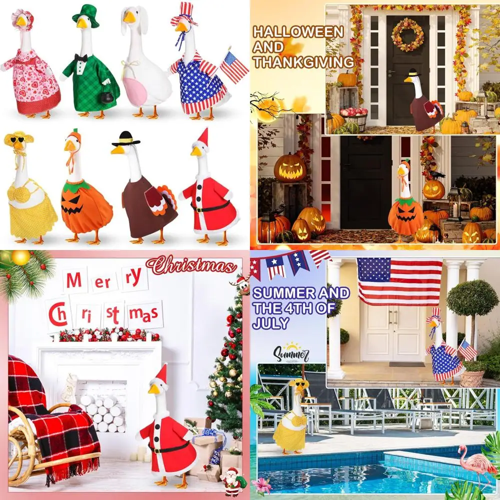 

Seasonal Porch Goose Outfits: Fall, Halloween, Christmas, Valentine's, St. Patrick's, Easter, Summer, 4th of July Lawn Decor (23