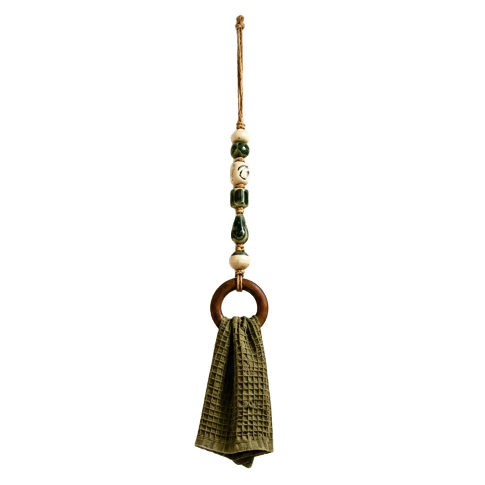 Decorative Beaded Towel Hanger with Wooden Ring