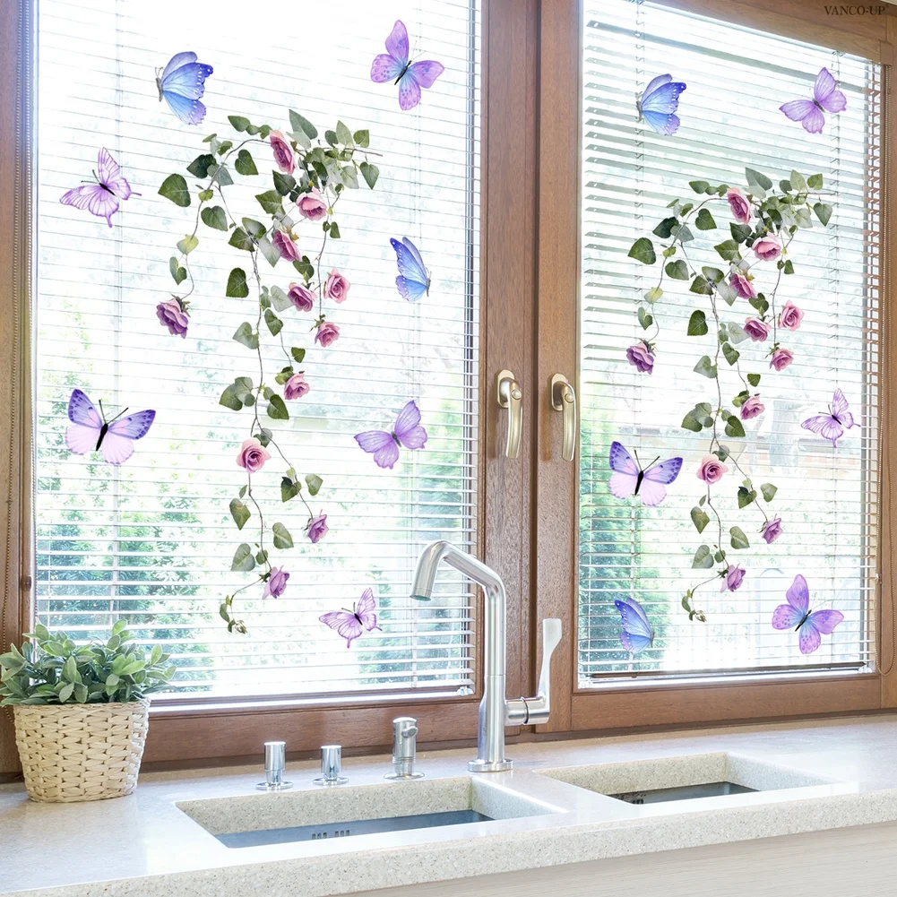 Minimalist Floral Window Decoration Butterfly Floral Window Decals Transparent Glass-friendly Static Cling Design