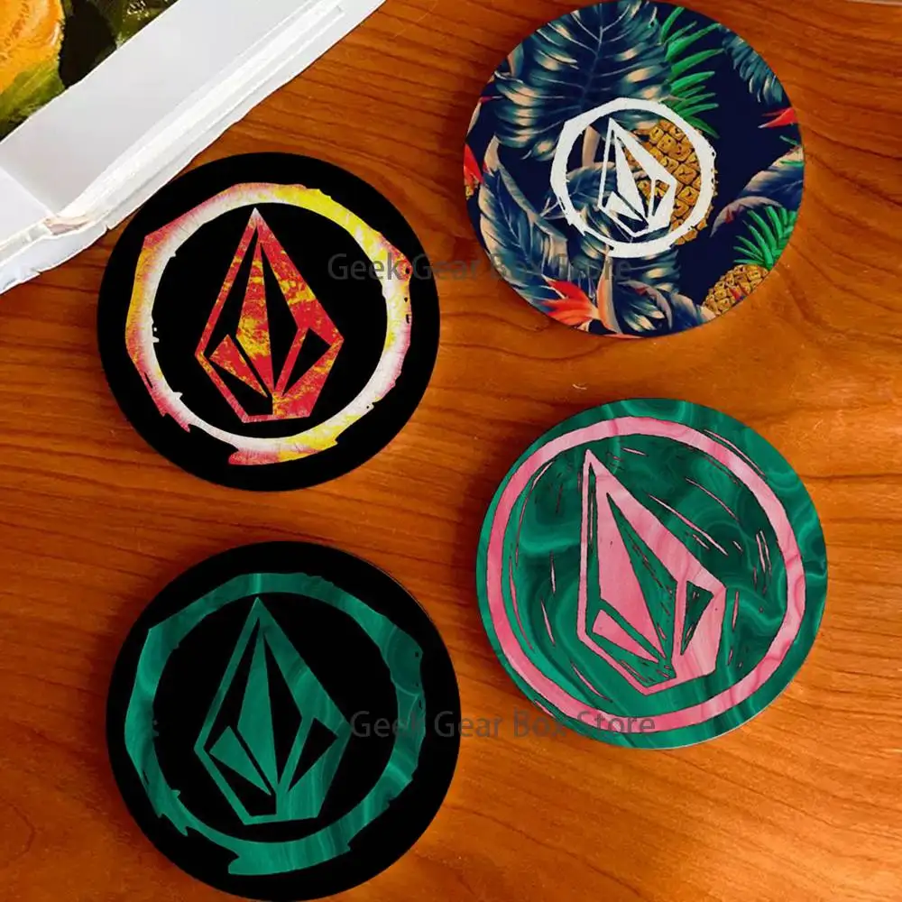 

Fashion V-Volcom Sport Style Wood Coaster Set - Heat Resistant For Tea & Coffee, Home Cafe Decor Holiday Gift