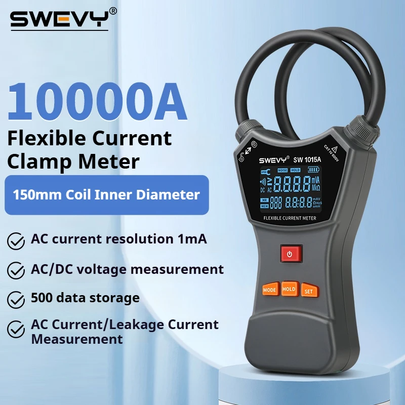 SWEVY Digital Flexible Current Clamp with LCD Backlight, 0 MA-10000A AC/DC Voltage Measurement Multimeter and Leakage Tester