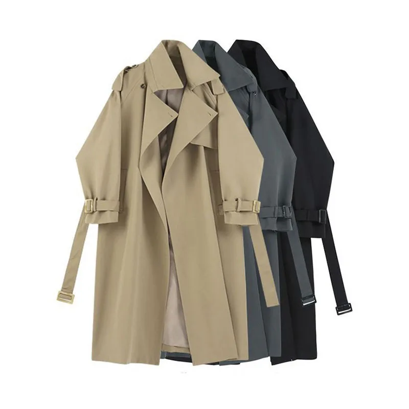 Women Jackets Long Trench Female Solid Color Coat Classic Lapel Long Sleeve Windproof With Belt Sprin Autumn Casual Streetwear