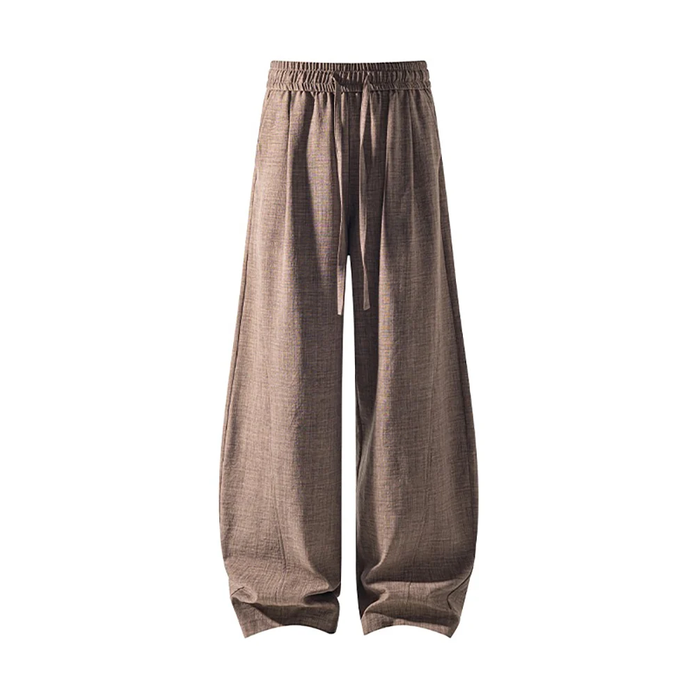 Men's Linen Look Wide Leg Pants Elastic Drawstring Waist Casual Solid Color Fashion Simple Style Vintage Clean Fit Trousers