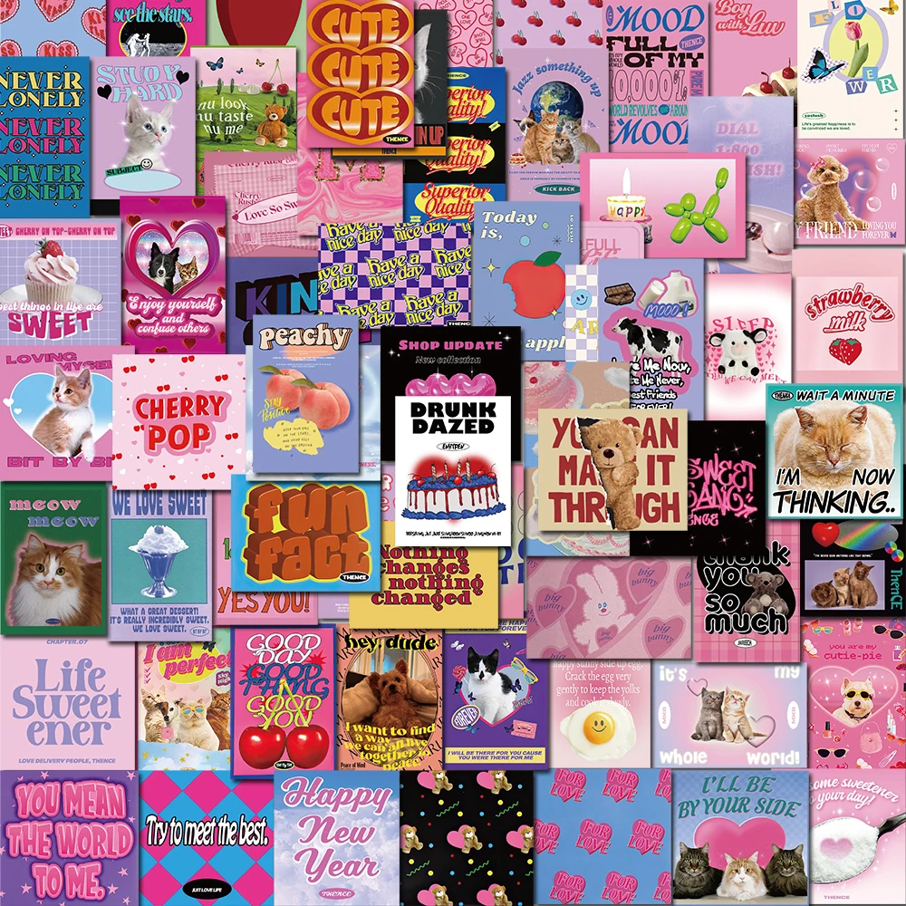 50Pcs Vintage Pink Y2K Charm Stickers 2000s Aesthetic for Laptop Guitar Car Phone Graffiti Sticker Waterproof Toys Hobbies