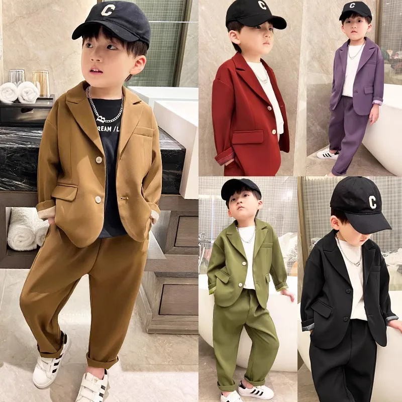 New in Spring and Autumn Boy\'s Suit Two Pieces Handsome Host Formal Dress Flower Girl Catwalk Fashionable Children\'s Suits Fashi