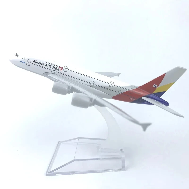 

1:400 Model 16CM Diecast Alloy Airplane Air Korea Asiana A380 Airline Display Toys Model Collection With Stand Gifts Display Fan