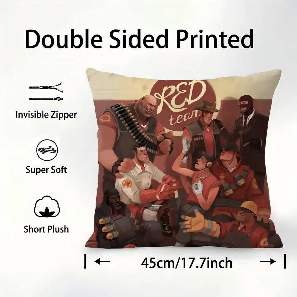 Tf2 Team F-Fortress 2 Pillow Case Sofa Decorative Home Double-sided Printing Short Plush Cushion Pillow Cover Holiday Gift