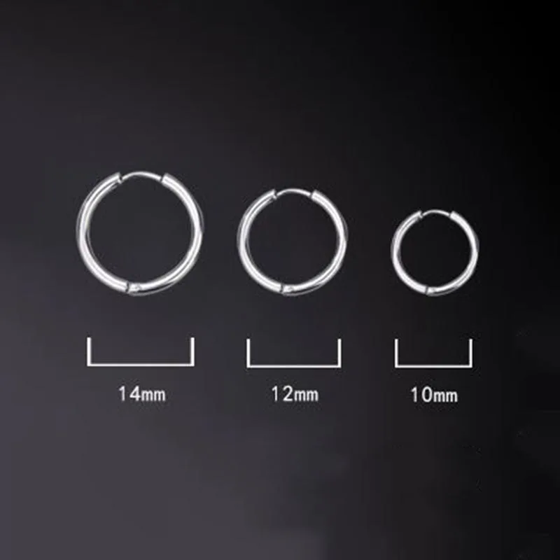 10/12/14mm Kpop Titanium Hoop Earrings for Men Women Round Circle Ear Ring Hypoallergenic Cartilage Piercings Jewelry wholesale - view 3