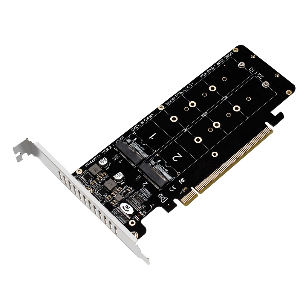 بطاقة PCIe إلى M2 Riser لـ NVME M.2 M-Key 2240 2260 2280 22110 SSD 2U PCI-E بطاقة توسيع 4-Bay RAID PCI Express محول