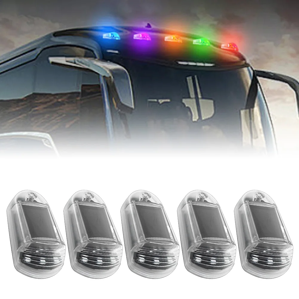 5pcs 2024 New Solar Cab Lights Punch-Free LED 7 Colors Wireless Cab Lights For Truck Long-Lasting Power With Solar Panel