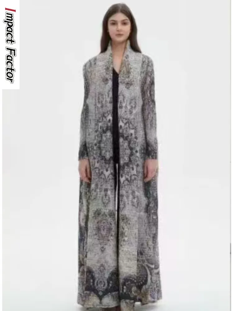 

Miyake плиссированное модное женское пальто с принтом, новинка зимы 2025 года, темпераментный универсальный халат на шнуровке, женская одежда