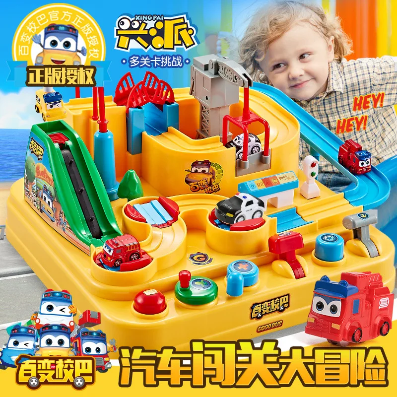 Car breakthrough big adventure track toy children's educational car holiday gift Variety school bus